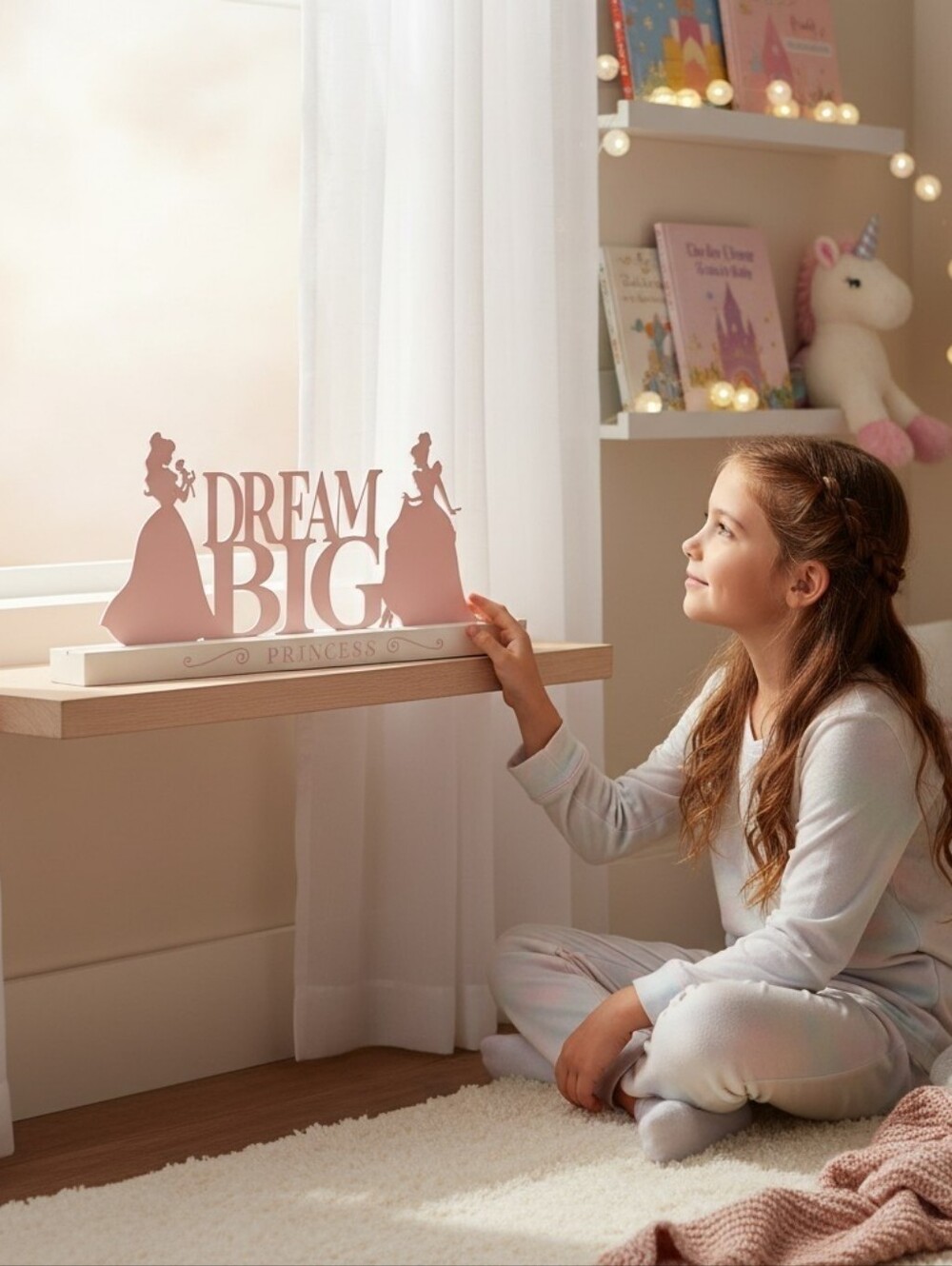 Disney Princess Silhouette Laser Cut Metal Sign Decor on Wood Base 17×7×1 1/2"